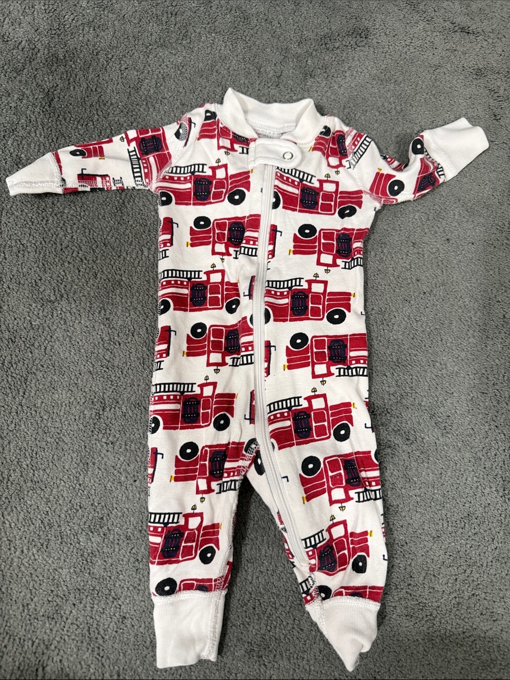 Hanna Andersson White Footed One-Piece with Red Fire Truck Print
